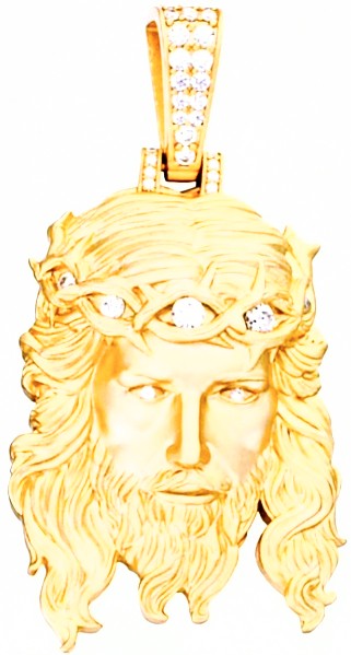 Moissanite #1 Bestseller Jesus Face Pendant — Sandblasted 14k Gold Vermeil 925 Silver