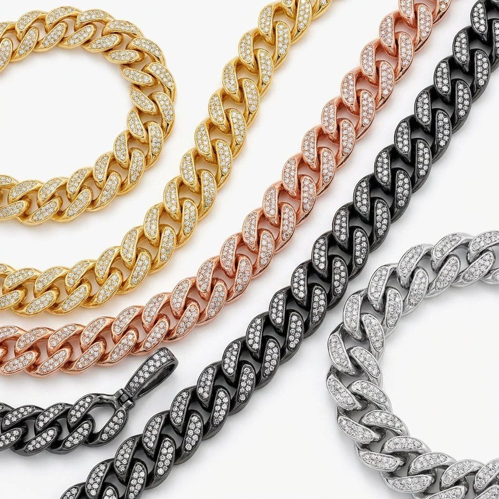 Gold Chain for Men Iced Out 14/20mm 18K Real Gold/Rose Gold/Rhodium Black Plated/Platinum White Gold Diamond Cuban Link Chain Necklace Bracelet Lab Dimaonds Prong Set Gift.